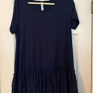 Zenana Outfitters Navy Knit Ruffle Tunic XL